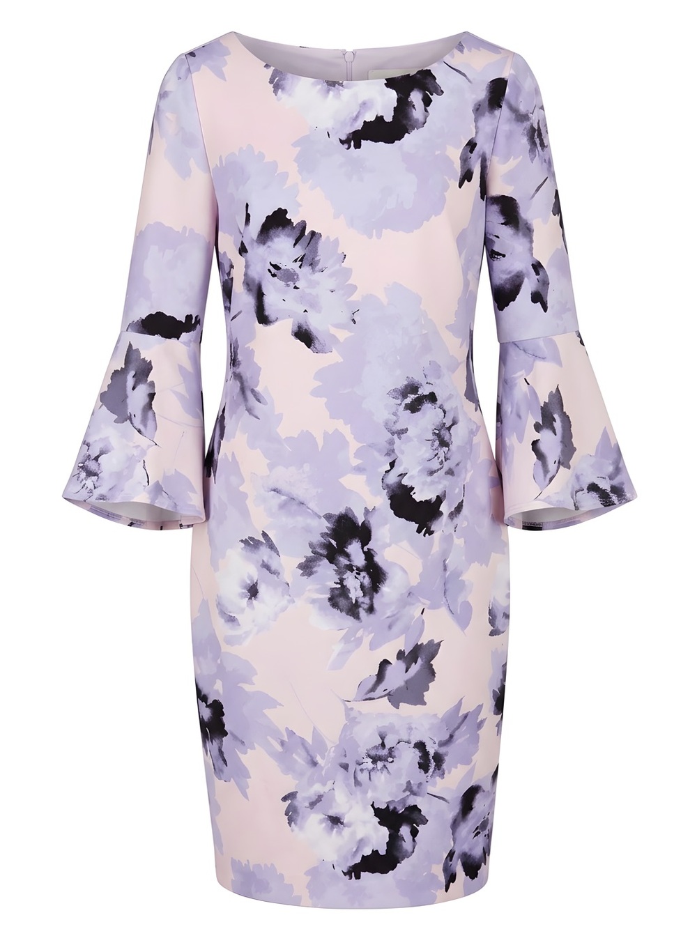 Calvin Klein Lavender and Black Floral Long-Sleeve Sheath Dress
